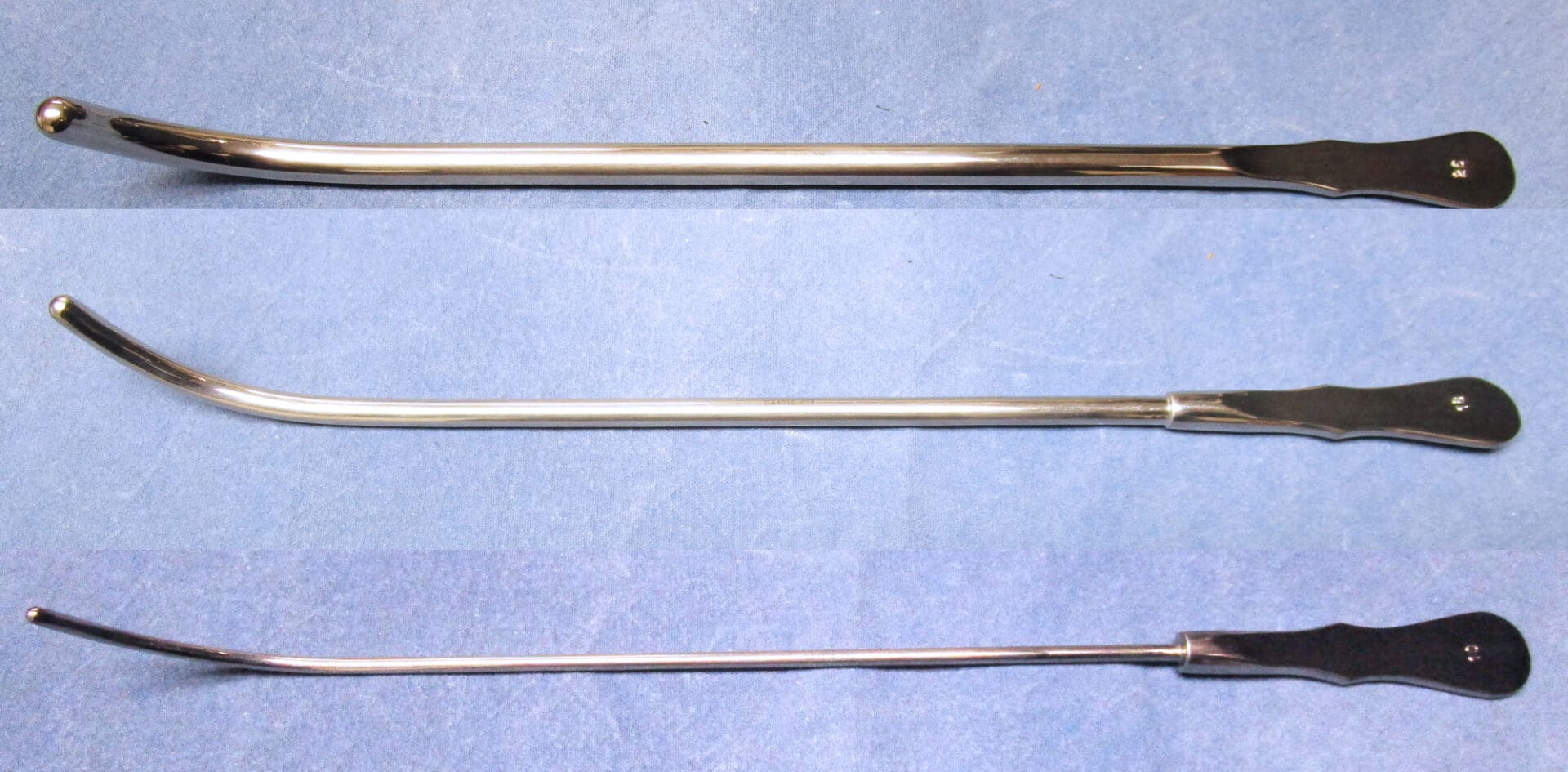 Three different types of surgical tools are shown on a blue background.