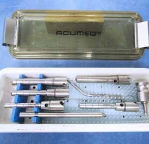 A box of surgical instruments in a case.