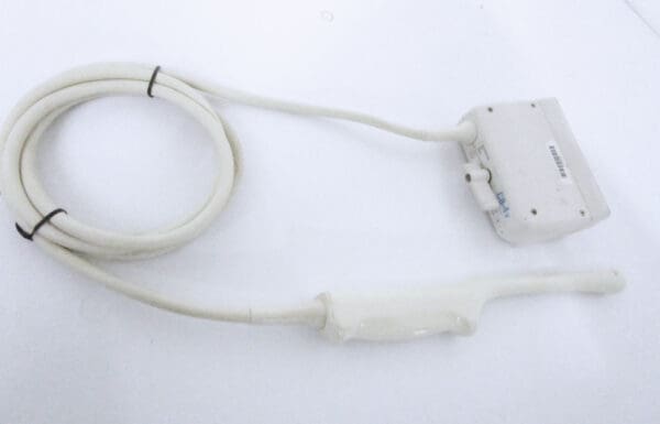 Ultrasound transducer with cable and handle.