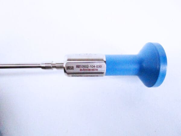 Medical instrument with blue tip, autoclavable.