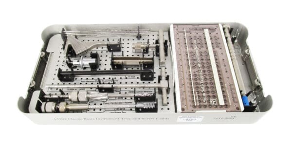 Surgical instrument tray and screw caddy.