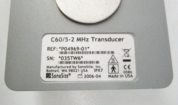 C60/5-2 MHz Transducer, SonoSite, Made in USA